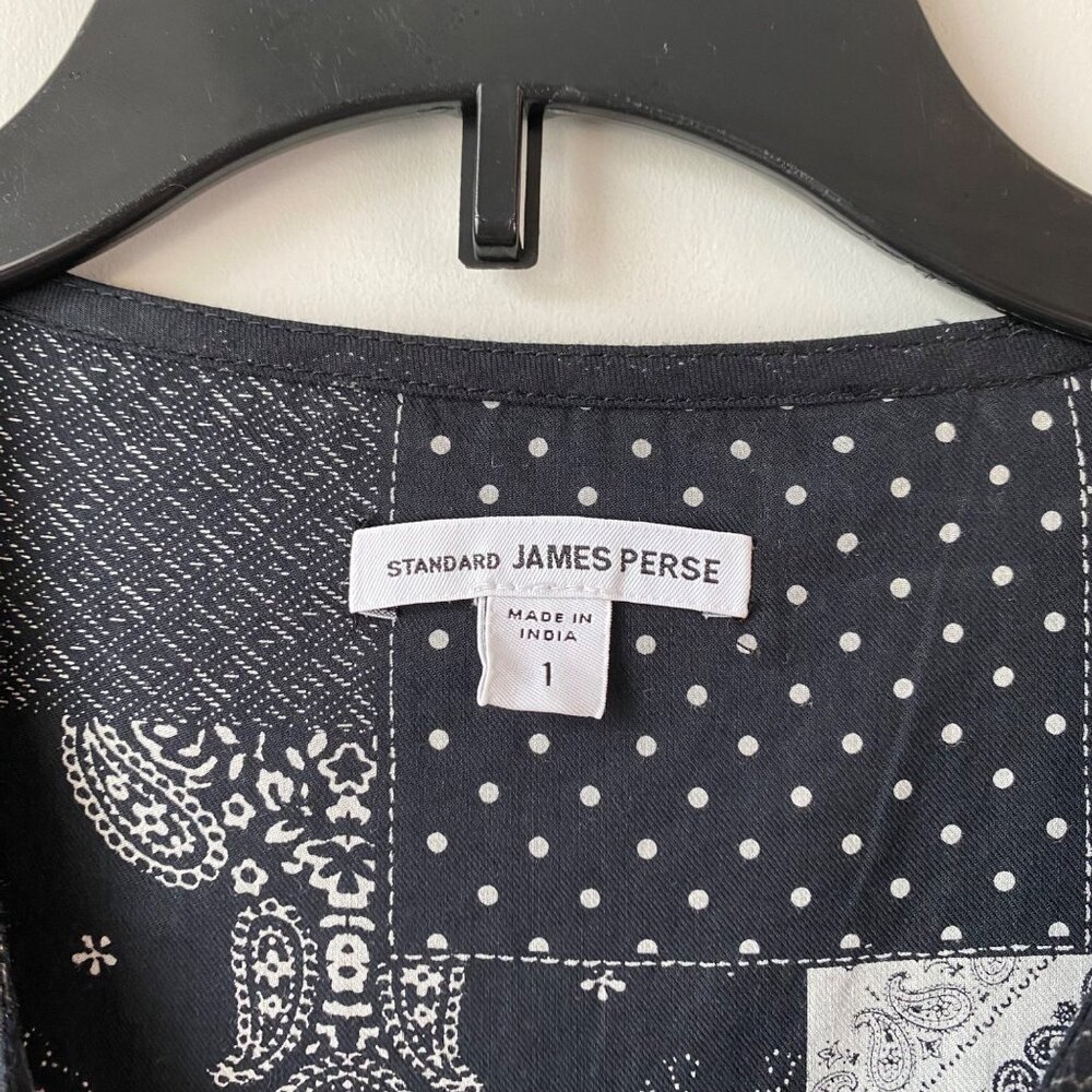 James Perse V-Neck Patchwork Top Black Combo 1 Eq… - image 3